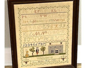 Vintage Signed Ann Perry 1980 American Sampler Large Beautiful Fine Work Framed