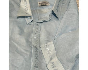 Vintage Caravelle embroidered Dress Button Down Shirt Light Blue Philippines XL