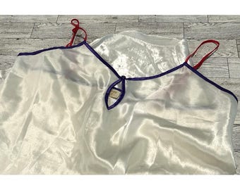 Victoria's Secret VTG 90's Gold Label White Pink Purple Silky Chemise Nightie LG