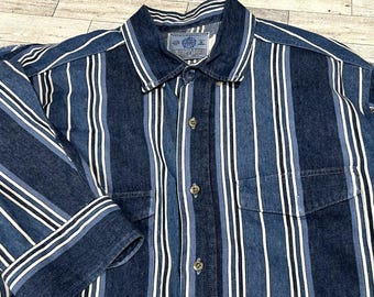 Rare VTG American Hero Double Pocket Striped Casual Button Front Shirt 90s SZ XL
