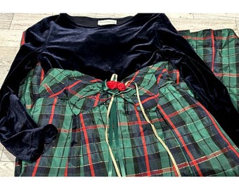 Rare Editions 90s Vintage Girls Blue Velvet Green Red Plaid Christmas Dress Sz 7
