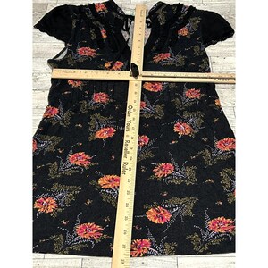 Free People Vintage Y2K Black Pink Gold Floral Ruffle Lace Tunic Vneck Top SMALL image 6
