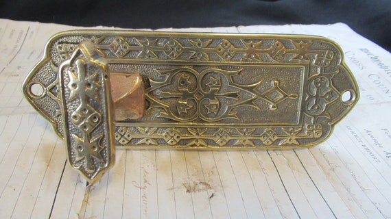 Antique Ornate Brass Mechanical Door Bell Pull Lozenge 1844