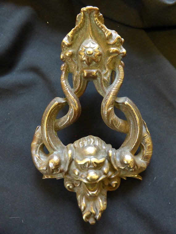 Large Art Nouveau Reclaimed Brass Door Knocker Gargoyle Face Etsy