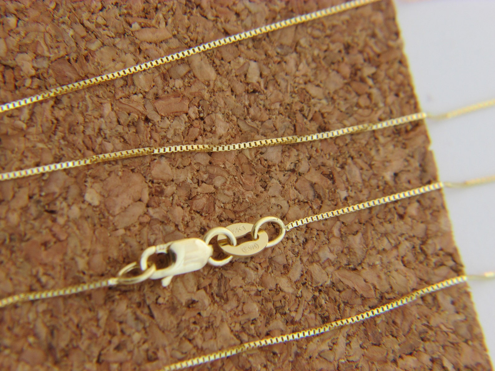 Real 14k Gold Box Chain Necklace Solid 14kt Gold Diamond Cut Box Chain