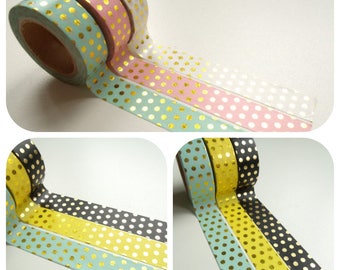 10m Masking Tape Washi Tape Ruban Adhésif Petits Pois Dorés