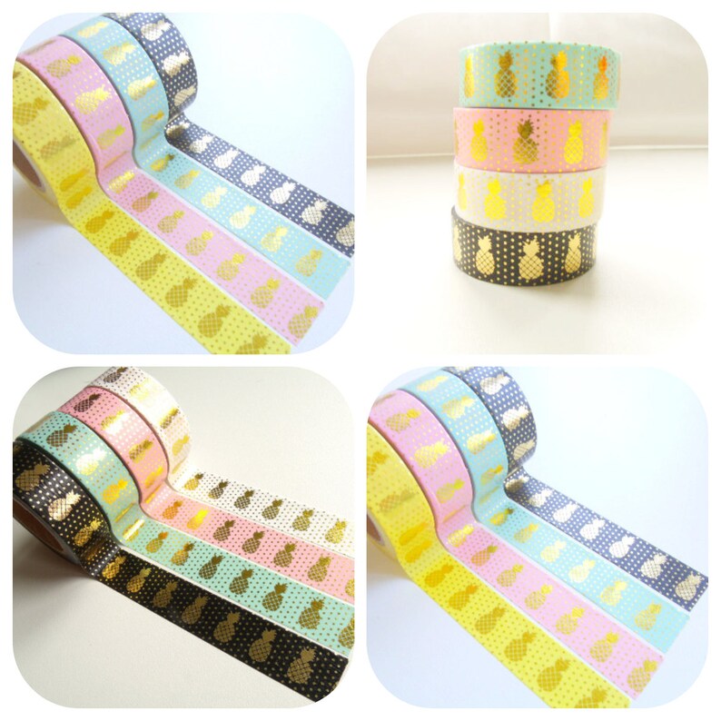 10 m Masking Tape Washi tape gold pineapple Tape image 1