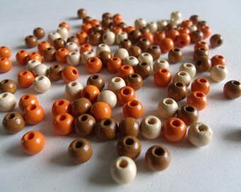20 Perles en Bois Rondes Nature Orange Diamètre 6mm