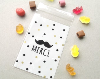 10 Pochettes Sachets Cadeaux Transparents "MERCI" 7cmx10cm