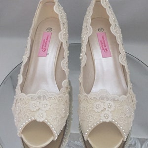 Vintage lace & pearl Wedding shoes vintage lace pearl custom bride shoes image 3
