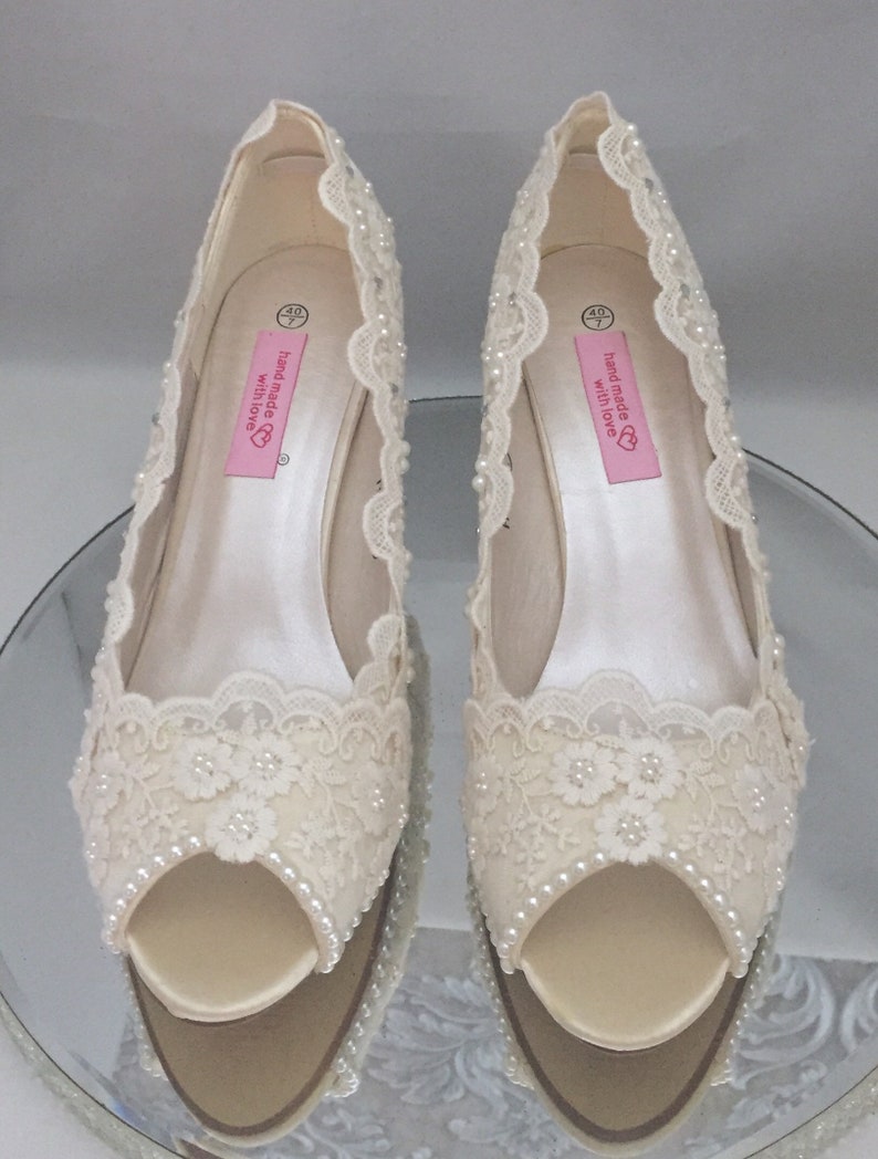 Vintage lace & pearl Wedding shoes vintage lace pearl custom bride shoes image 3