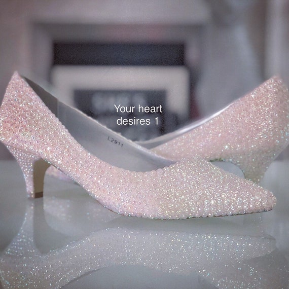 Wedding Shoes Bling Bridal Pumps Low Heel Pearl White Rainbow Etsy