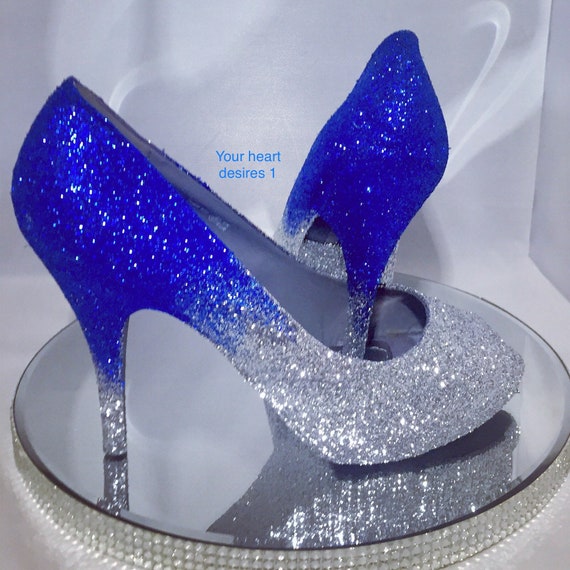 Blue Womens Sparkly High Heels | Womens Blue Glitter SHoes