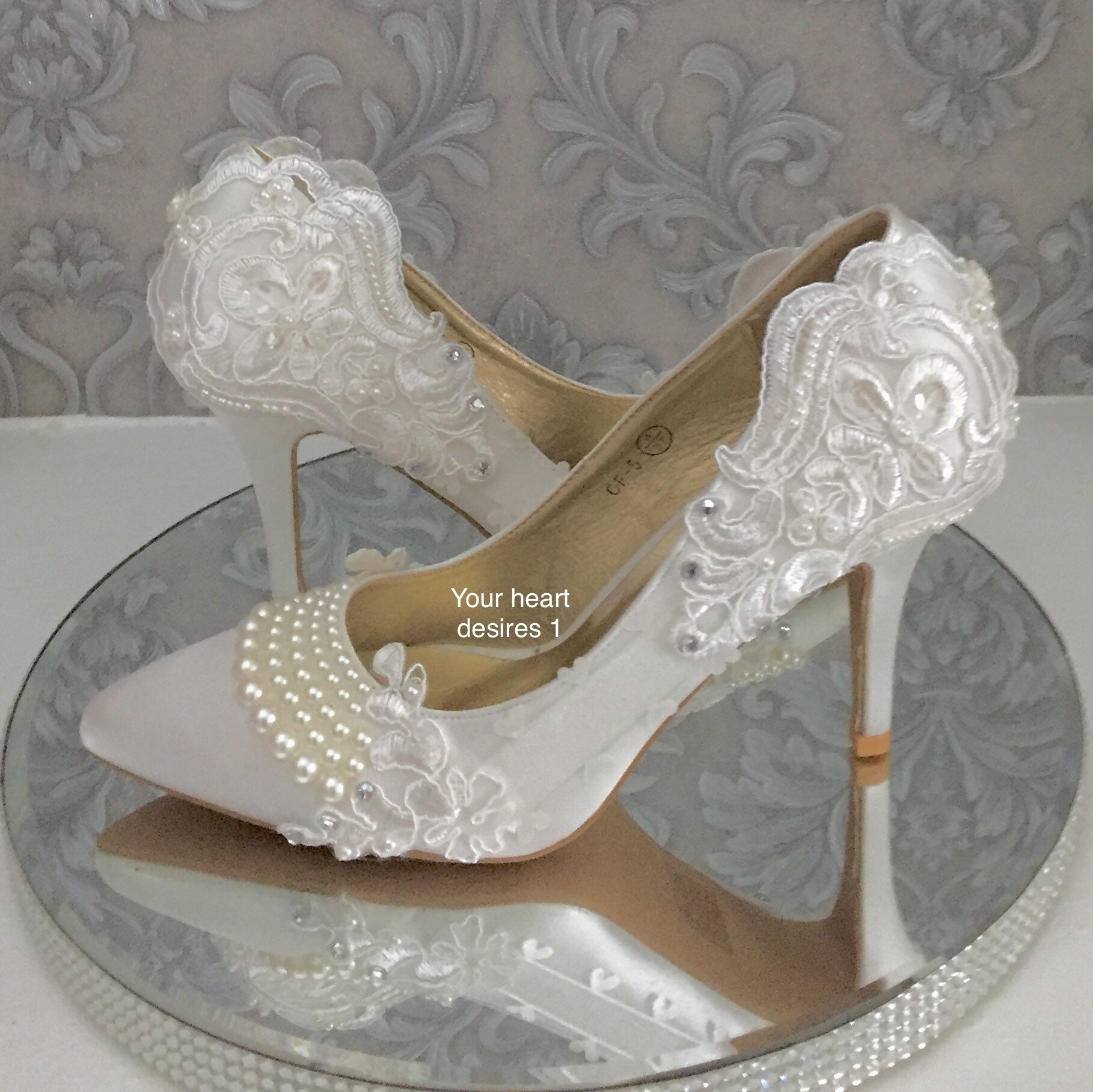 Ivory Shoes Lace and Pearl Design Wedding Bridal Wedding Shoes - Etsy UK