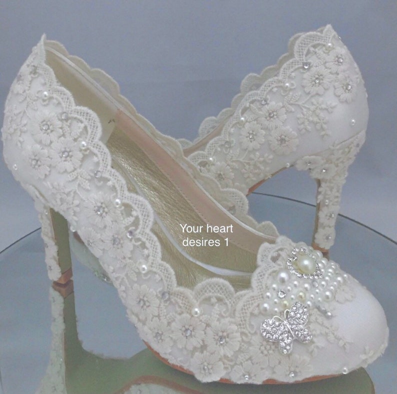 vintage wedding shoes lace pearl crystal bridal heels wedding pumps image 7