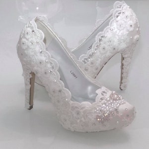 vintage wedding shoes lace pearl crystal bridal heels wedding pumps image 4