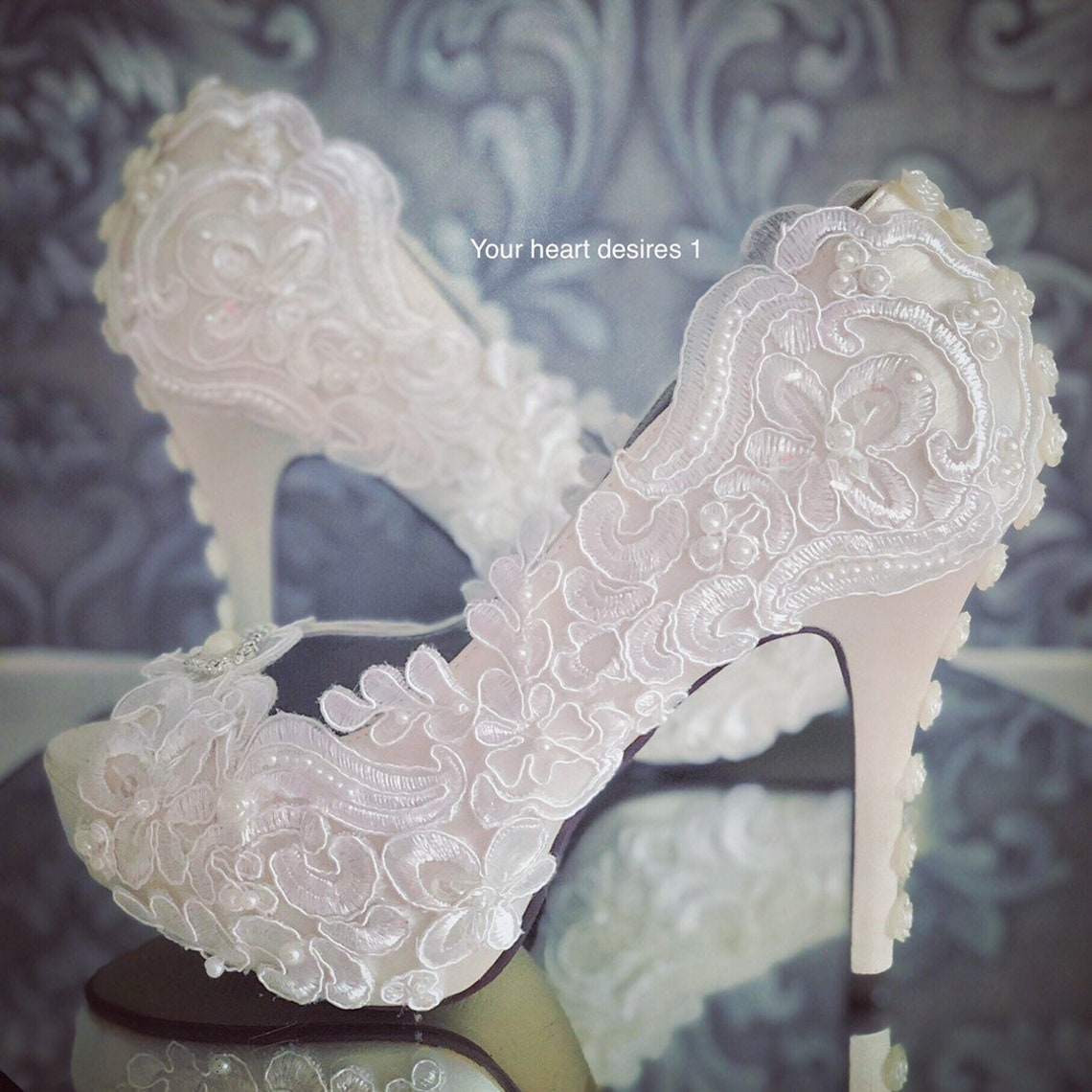 Lace applique shoes wedding heels bridal pumps Etsy