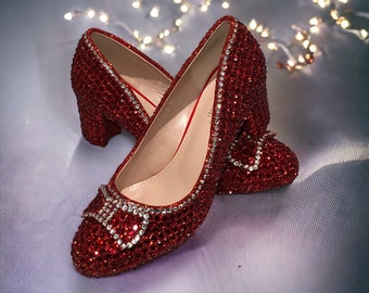 Ruby red slippers wizard of oz shoes dorothy red crystal low heel pumps