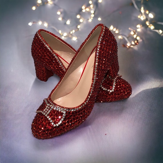 Ruby Red Slippers Wizard of Oz Shoes Dorothy Red Crystal Low Heel