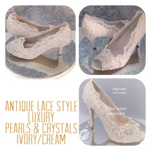 vintage wedding shoes lace pearl crystal bridal heels wedding pumps image 2