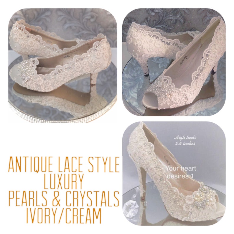 vintage wedding shoes lace pearl crystal bridal heels wedding pumps image 2