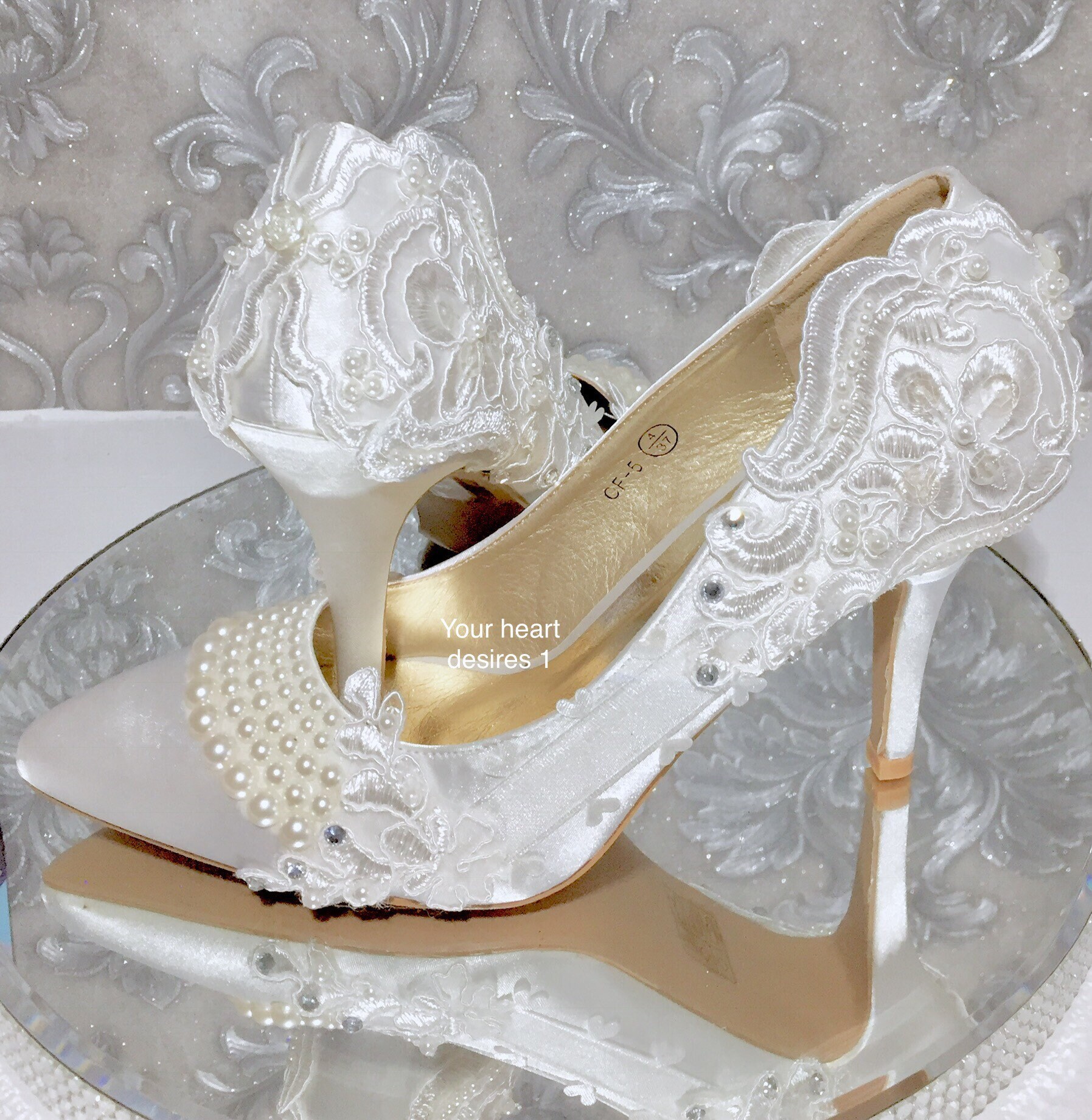 Ivory Shoes Lace and Pearl Design Wedding Bridal Wedding Shoes - Etsy UK
