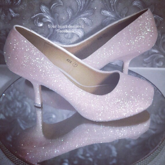 white glitter platform heels