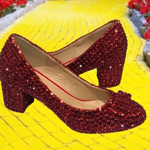 Ruby slippers shoes ruby crystal pumps wizard of oz Dorothy low heel wedding shoes