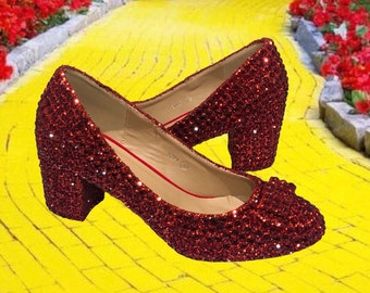 Ruby slippers shoes ruby crystal pumps wizard of oz Dorothy low heel wedding shoes