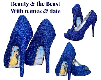 Beauty and beast bridal shoes wedding personalized low high heel pumps