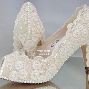 Vintage lace & pearl Wedding shoes vintage lace pearl custom bride shoes image 4