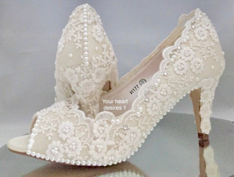 Vintage lace & pearl Wedding shoes vintage lace pearl custom bride shoes image 4