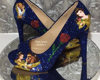 Beauty and the beast shoes wedding pumps prom cosplay women's shoes