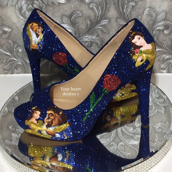 Beauty and the beast shoes wedding pumps prom cosplay women's shoes