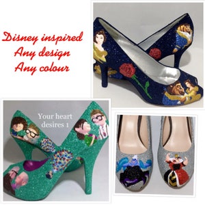 Custom shoes beauty and beast,princess,mermaid,mouse,fairy, alice, Cinderella betty boop any characters