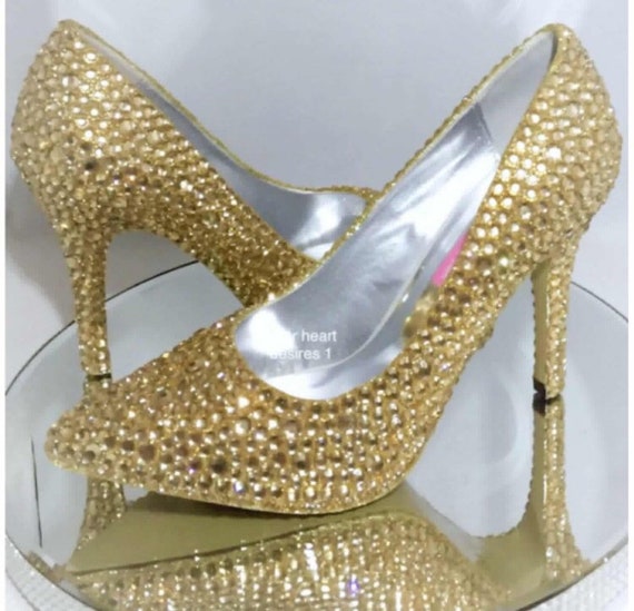 gold crystal shoes