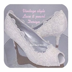 Vintage lace & pearl Wedding shoes vintage lace pearl custom bride shoes image 1