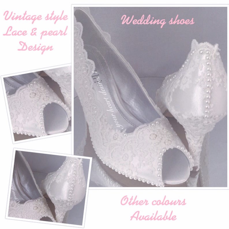 Vintage lace & pearl Wedding shoes vintage lace pearl custom bride shoes image 2