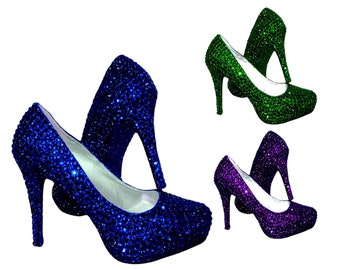 Crystal wedding shoes blue bridal pumps purple wedding heels