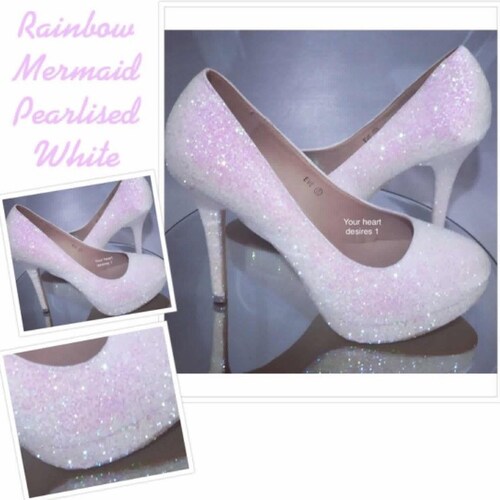 Unicorn Sparkle Shoes Mid High Heels Personalised White Etsy