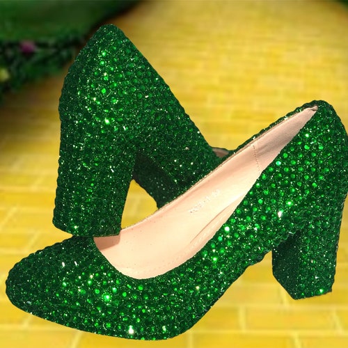 ik draag kleding Normalisatie Dank je Emerald Green Shoes Block Heel Crystal Pumps Wedding Bridal - Etsy