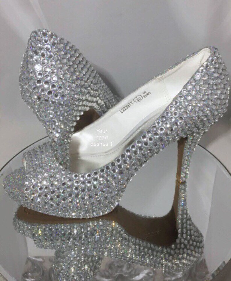 Wedding crystal shoes sling back low mid heel bride shoes prom pumps image 3