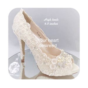 vintage wedding shoes lace pearl crystal bridal heels wedding pumps image 1