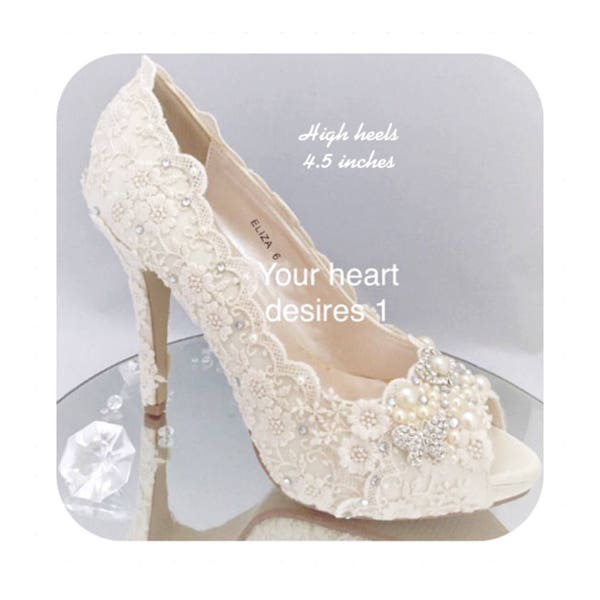 vintage wedding shoes lace pearl crystal bridal heels wedding pumps