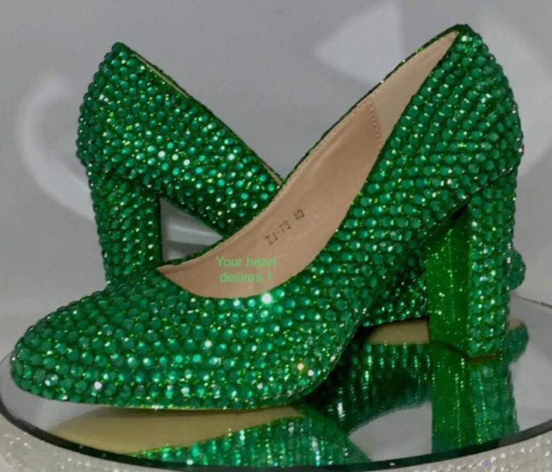 emerald green block heel shoes