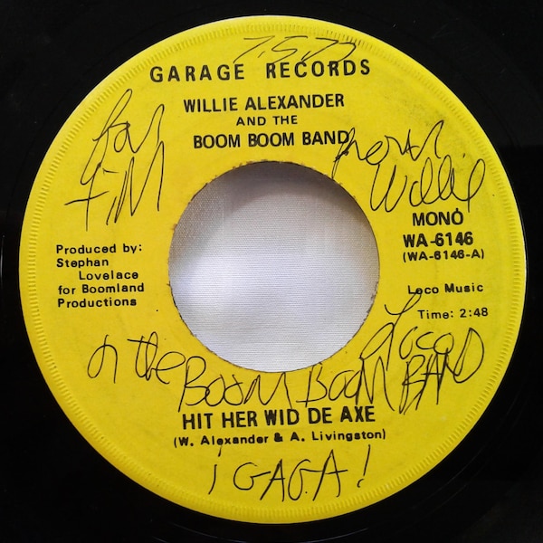 Willie Alexander and the Boom Boom Band US vinyl signed 45 record.  1976.