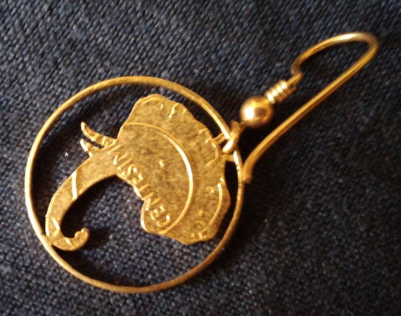Somalia cut coin Elephant one cent gold earring. … - image 2