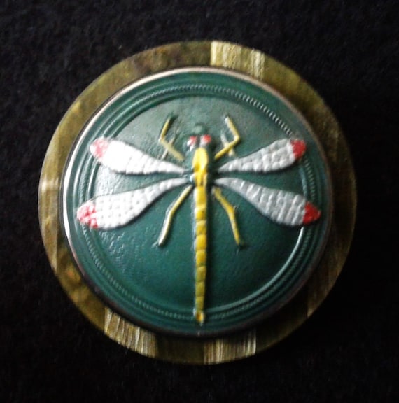 Green Glass Dragonfly and Celluloid Pin/Brooch/Pen