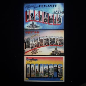 Three Illinois Big Letter, Linen, State souvenir postcards.  1940&#39;s.