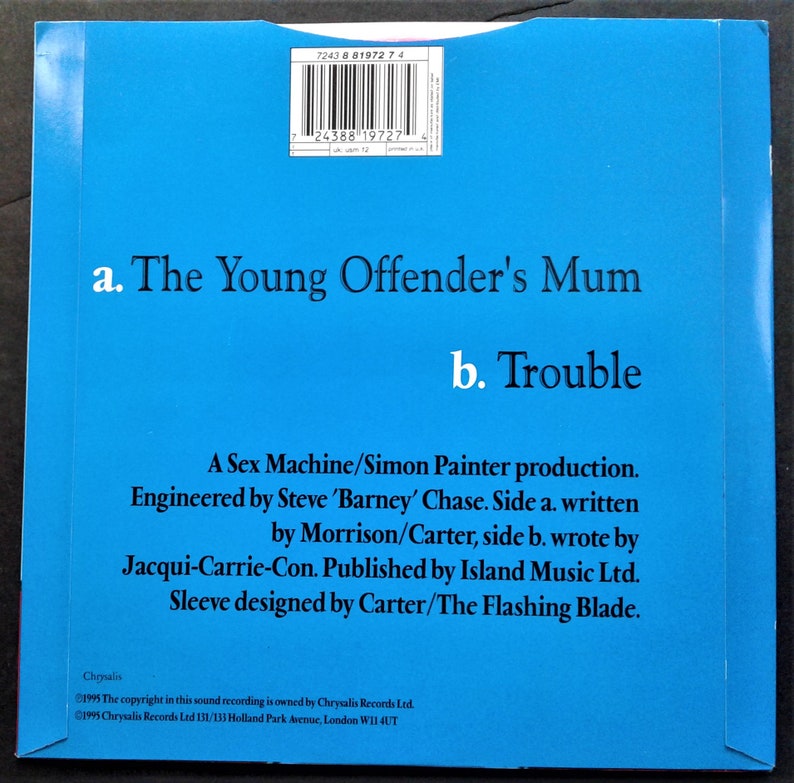 Carter USM "The Young Offenders Mum" Disco británico de vinilo de color 45. 1995. Punk/Pop. imagen 2
